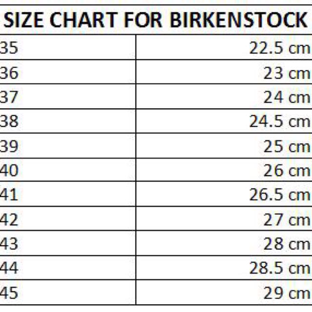 birkenstock size chart cm