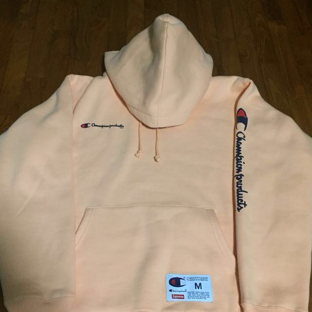 champion x supreme peach hoodie