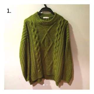 草綠麻花針織毛衣