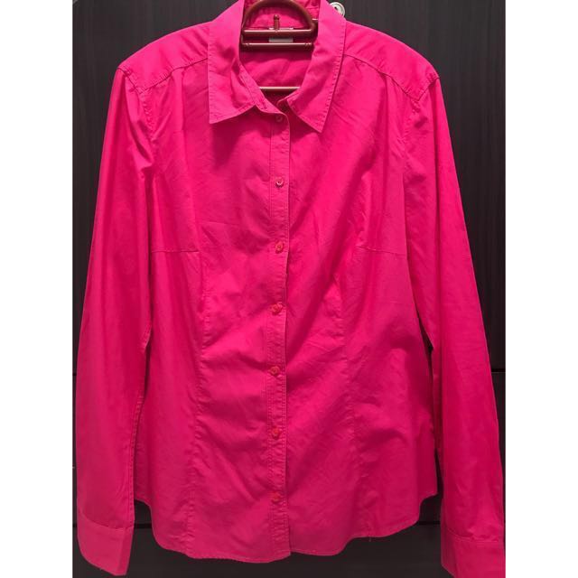 Hot Pink Office Long Sleeved Blouse
