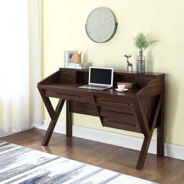 Contemporary Dark Walnut Home Office Table Writing Desk With Office Table Writing Desk