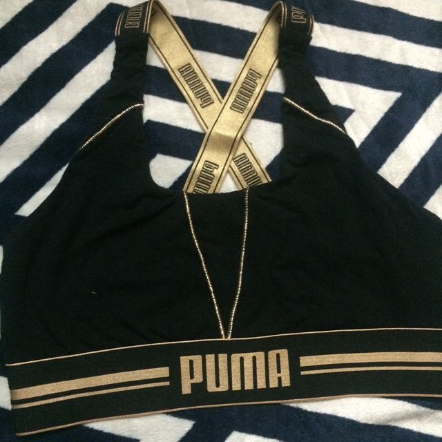 Puma gold logo cross back bra sale