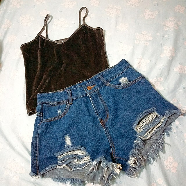 denim shorts and top set