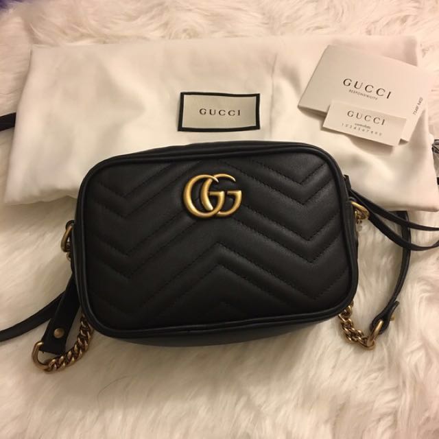 (SOLD) Gucci Marmont Matelasse Mini Camera Bag Black, Luxury, Bags ...