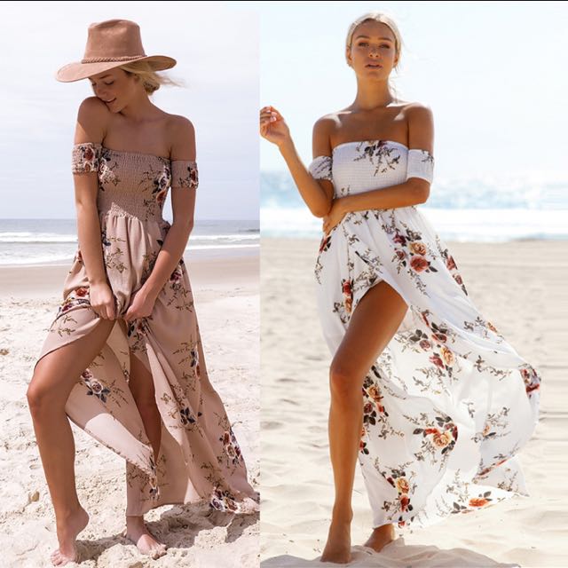 Apricot beige nude bohemian long dress Women s Fashion Muslimah Fashion Dresses on Carousell
