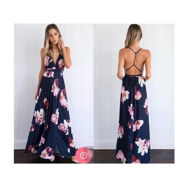 floral backless maxi dress
