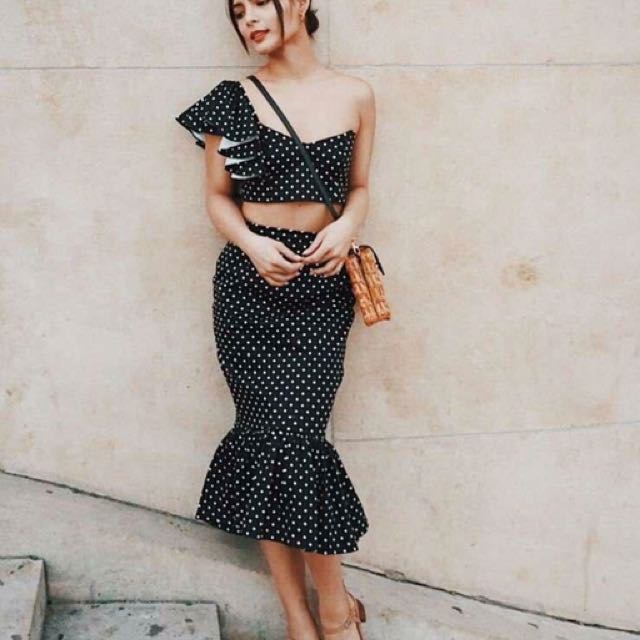polka dot crop top and skirt