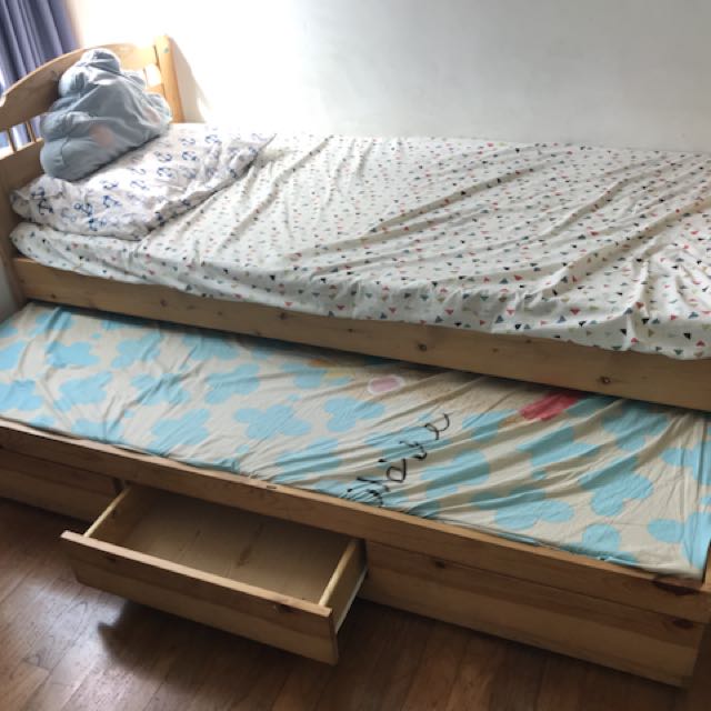 Single Bed with pull out bed underneath, Furniture & Home Living