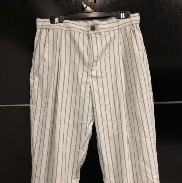 blue and white striped joggers