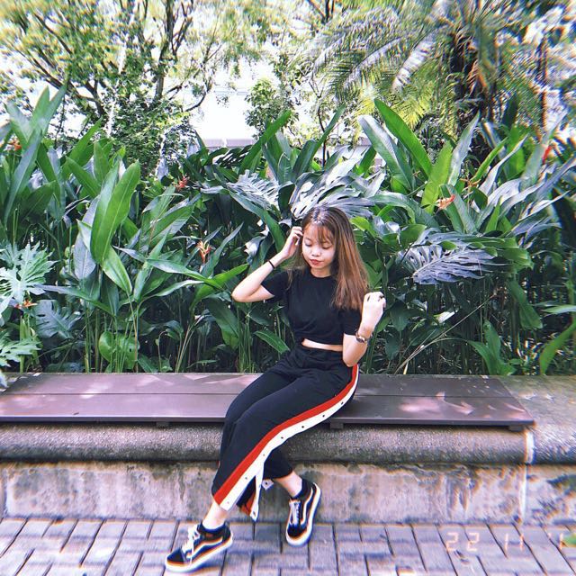 Black pants with red and white stripe 2025