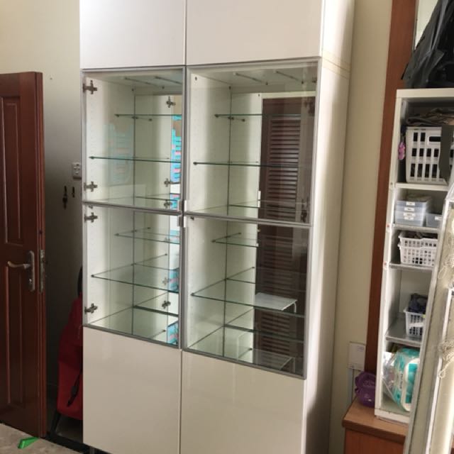 Ikea Glass Cabinet W Led Lights High Gloss Doors Furniture