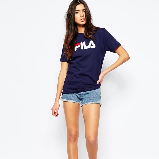 Instock Fila T shirt tee black navy blue Women s Fashion