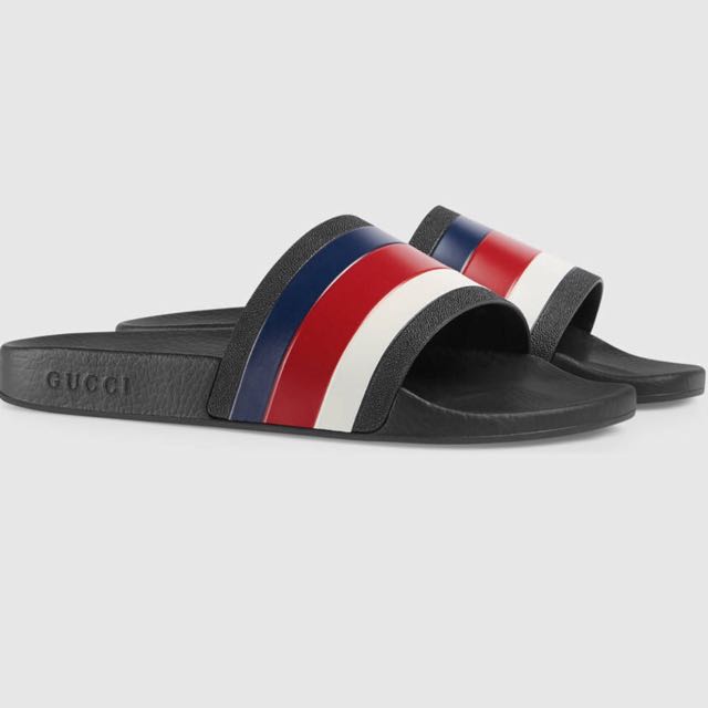 gucci pursuit striped rubber slides