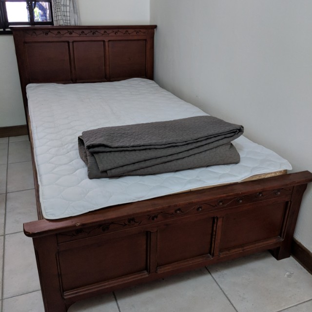 Solid Teak Wood Super Single Bed Free Mattress Furniture Beds Mattresses On Carousell