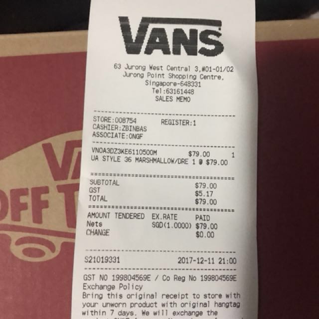 vans store exchange policy without receipt