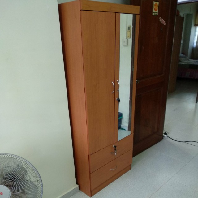 2 Door Wooden Wardrobe With Mirror Furniture Shelves