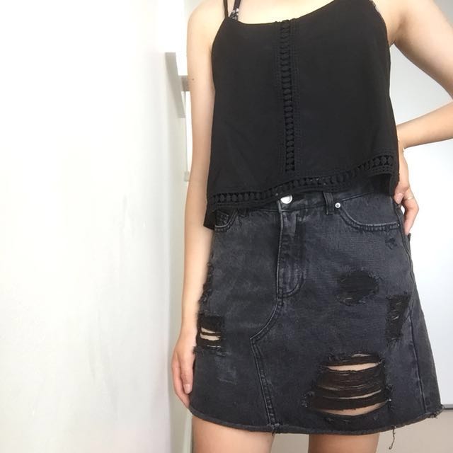 Black denim skirt glassons Women s Fashion Clothes on Carousell