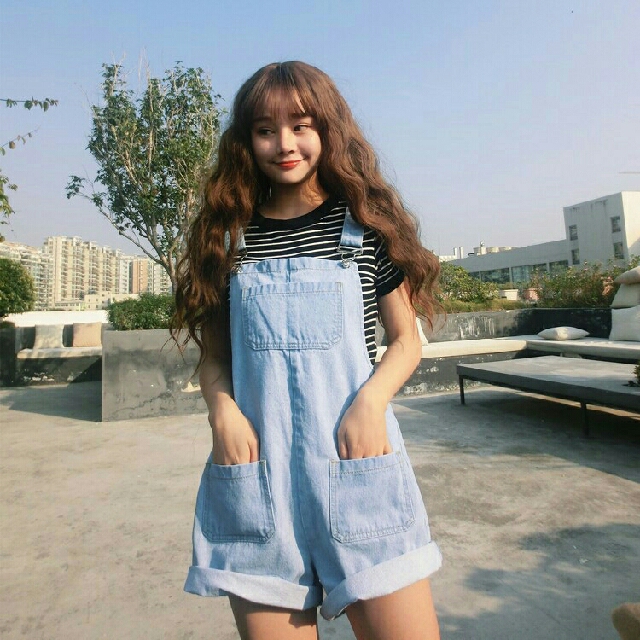 denim suspender jumpsuit