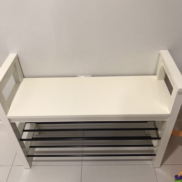 IKEA white TJUSIG bench with shoe storage, Furniture & Home Living, Furniture, Other Home