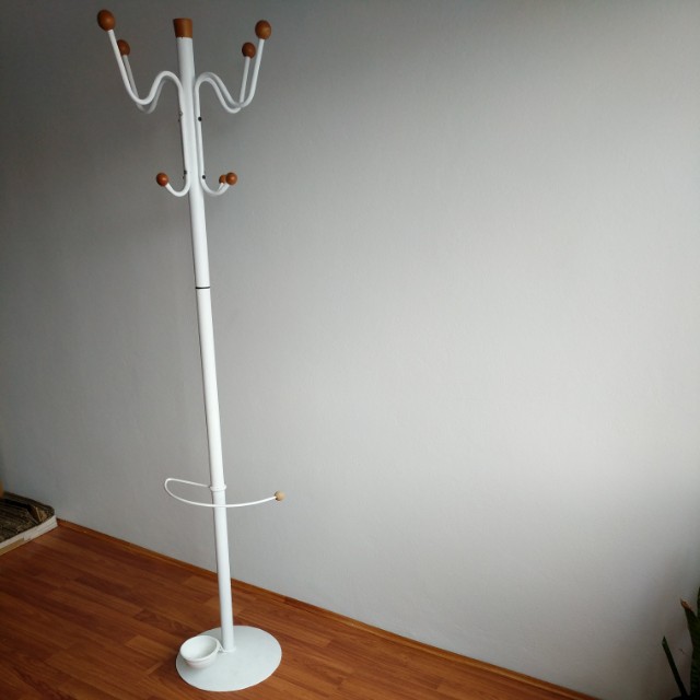 Minimalist White Coat Rack Hat Stand With Umbrella Stand Wood