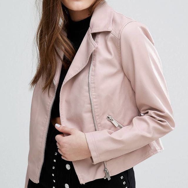 plus size pink faux leather jacket