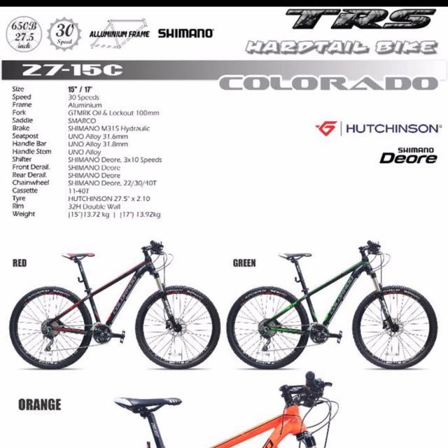 Trs 27.5 in MTB come with 3x10 speed shimano deore and disc brake Sports Equipment Bicycles Parts Bicycles on Carousell