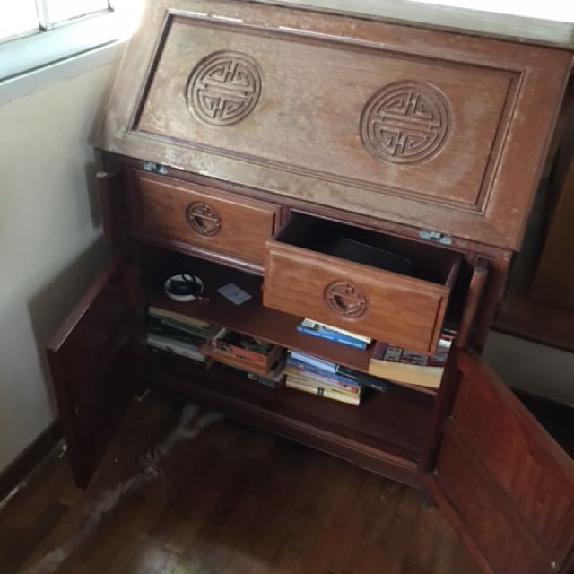 Antique Chinese Pull Down Writing Desk Cabinet Furniture Home Antique Chinese Pull Down Writing Desk