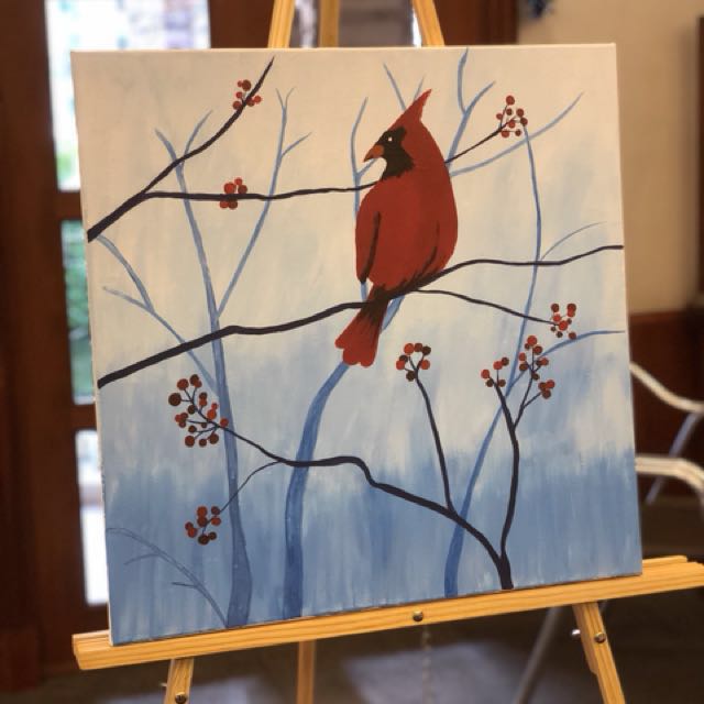 Bn Red Cardinal With Berries Acrylic Painting Design Craft Art