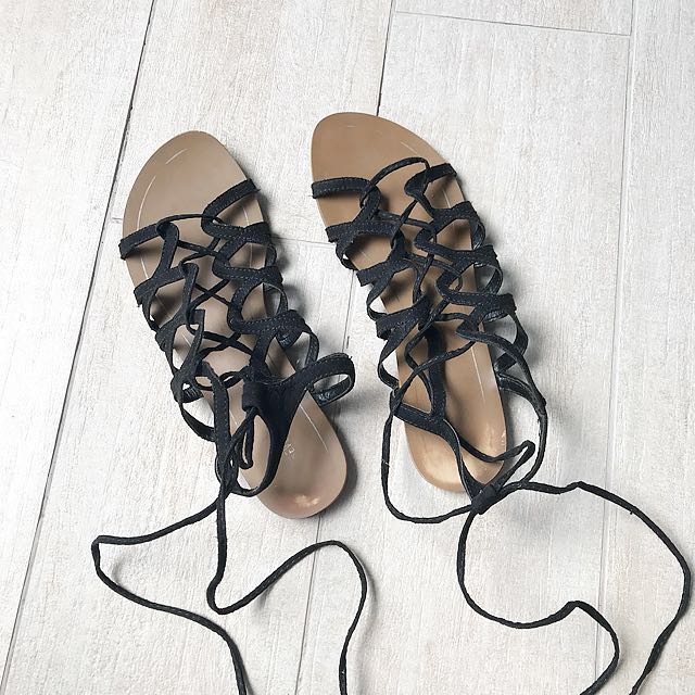 Forever21 Faux Suede Lace Up Gladiator Sandals Women s Fashion Footwear Sandals on Carousell