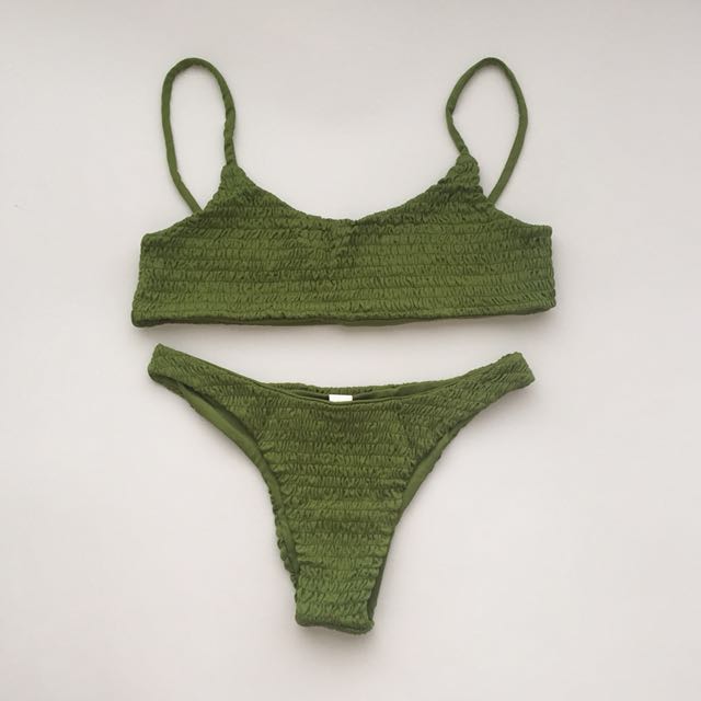 green ribbed bikini