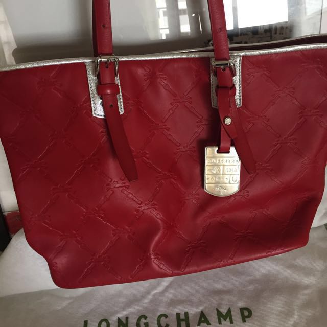 Longchamp Red Leather Bucket Bag, Luxury on Carousell