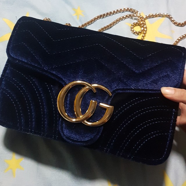 navy blue velvet handbag