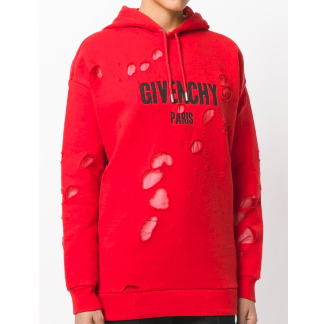 red givenchy distressed hoodie