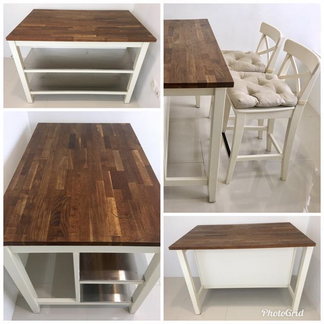 IKEA STENSTORP KITCHEN ISLAND. DINING TABLE + 2 INGOLF ...