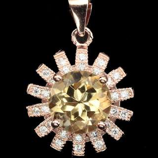 NP18 New Elegant Round cut 8mm Rich Yellow citrine CZ Sterling silver Pendant