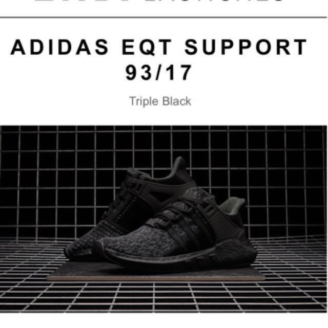 Adidas Eqt Support 93 17 Triple Black Us9 Men S Fashion Footwear On Carousell