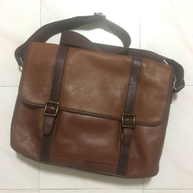 Full leather Fossil Men s Estate Saffiano Leather East West Messenger Bag