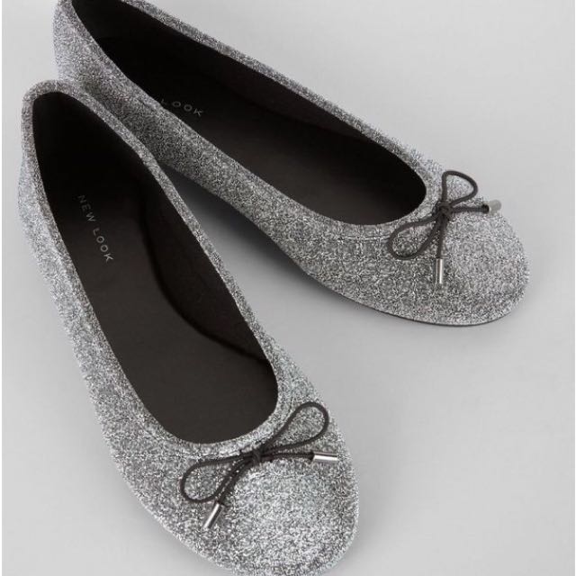 silver sparkly flat shoes