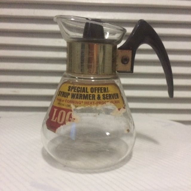 Vintage Corning HeatProof Glass 1 Pt Syrup Warmer Server Log Cabin