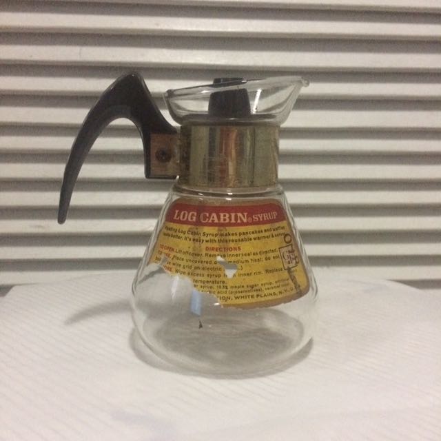Vintage Corning HeatProof Glass 1 Pt Syrup Warmer Server Log Cabin
