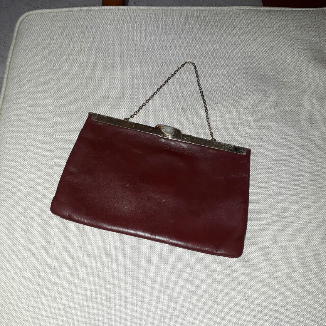 vintage Etra burgundy leather clutch bag w strap Hobbies Toys