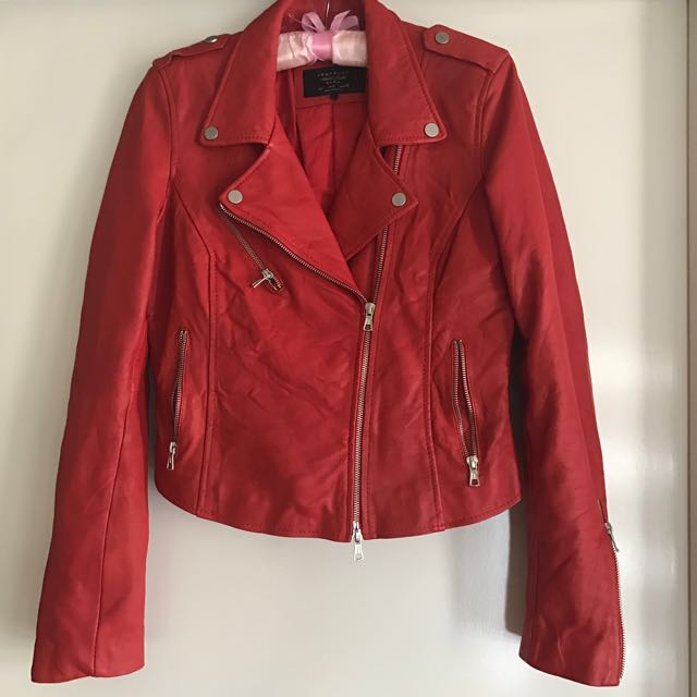 zara red jacket womens