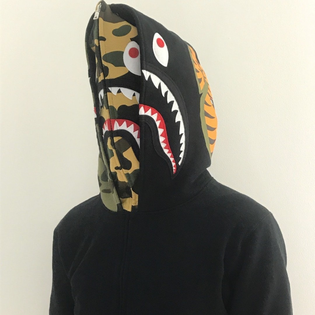 BAPE Double Hoodie Shark Full Zip Hoodie, Men's Fashion, Clothes on