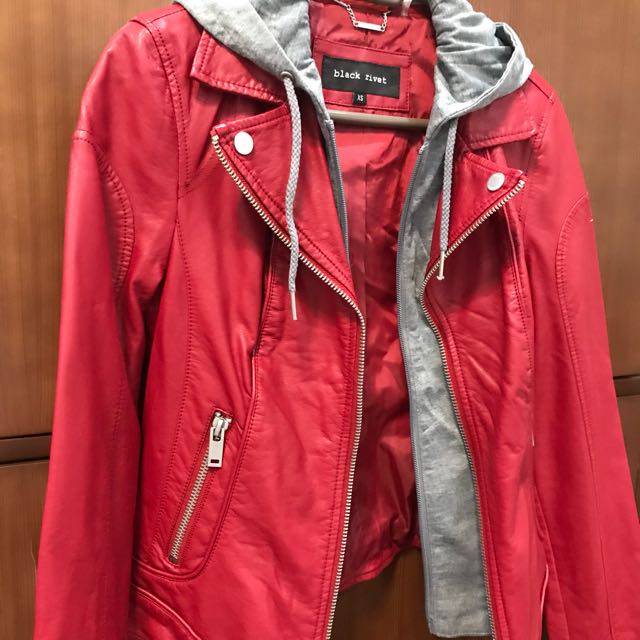 Black rivet outlet red leather jacket