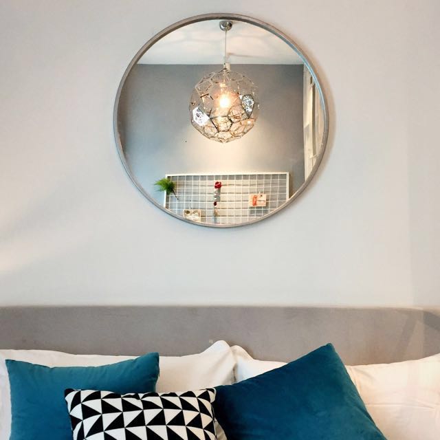 70cm Round Wall Mirror With Metal Frame Silver Furniture Home 70cm Round Wall Mirror With Metal Frame