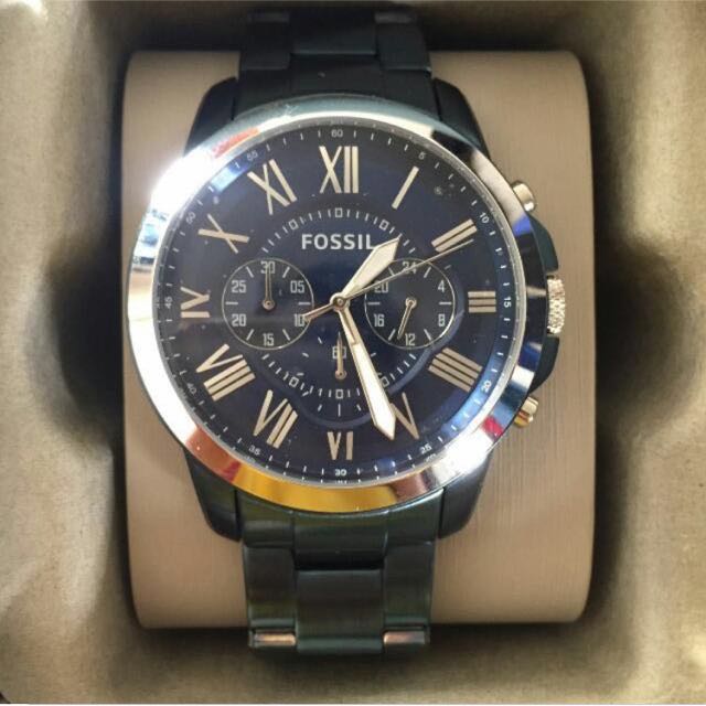 Fossil Grant Chronograph Blue-Tone Stainless Steel Watch (Original ...
