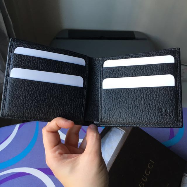 GUCCI Canvas GG Guccissima Coin Pocket Bifold Wallet, Black