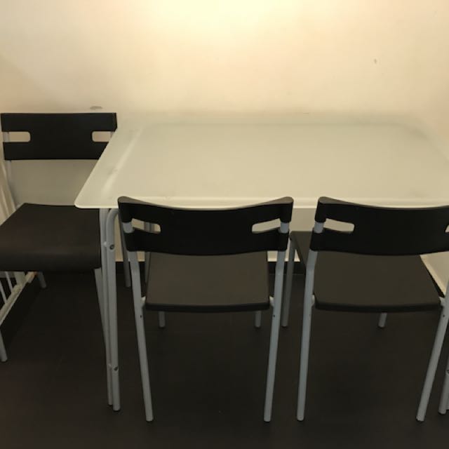 Ikea Dining Table Glass Top 3 Chairs Furniture Tables Chairs On Carousell
