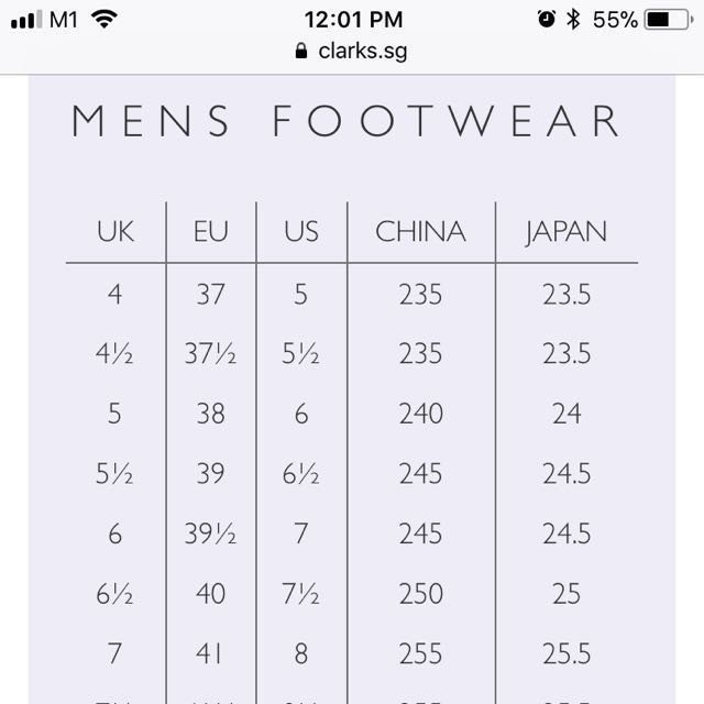 Mens Shoe Conversion Chart