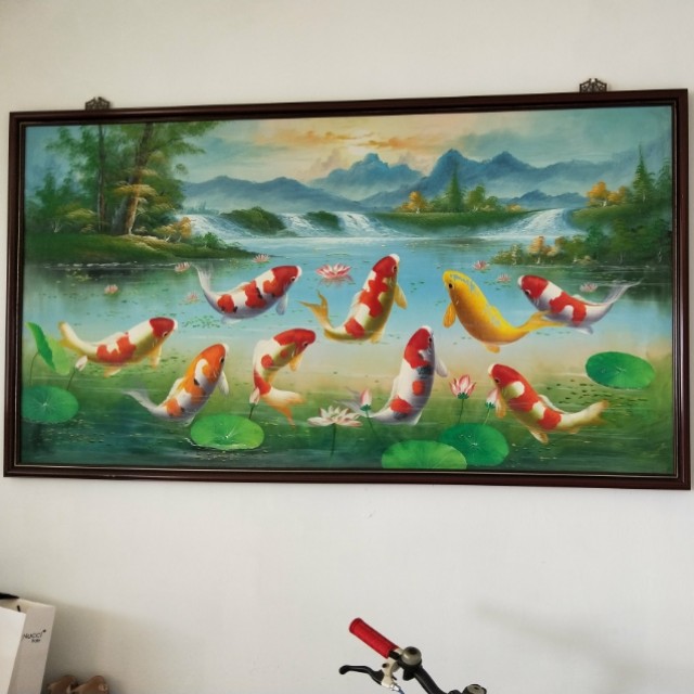 Oil Painting 9 Lucky Koi Fishes Design Craft Art Prints On